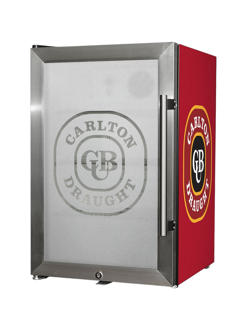 Carlton Draught Tropical Glass Door Fridge 80 Cans Left Hinged