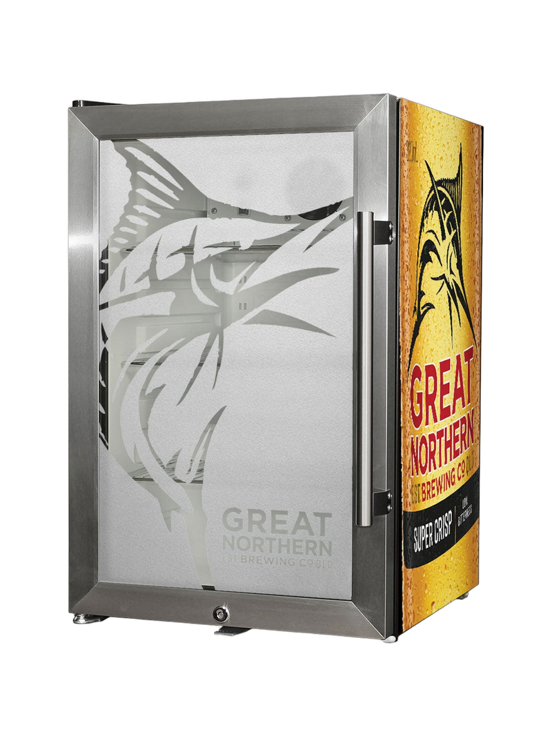 Great Northern Super Crisp Tropical Glass Door Fridge, 80 Cans