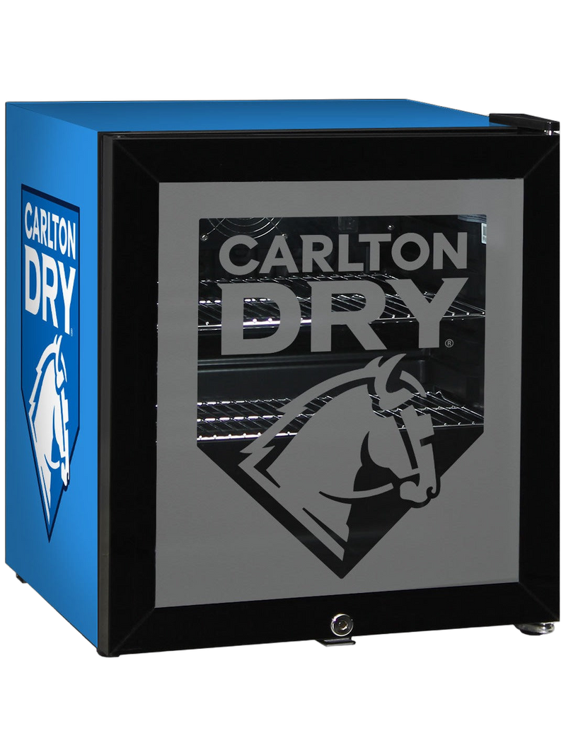 Carlton Dry Mid Blue Glass Door Mini Bar Fridge With Lock 38 Cans