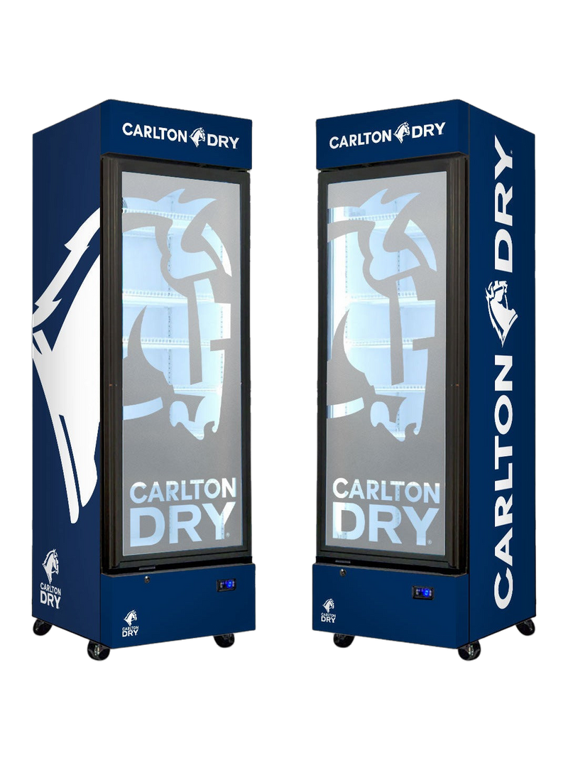 Carlton Dry Upright Quiet-Running Black Glass Door Bar Fridge (LB)