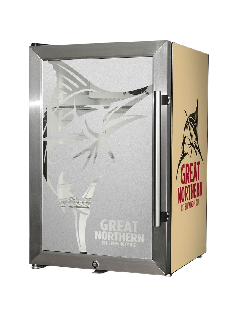Great Northern Gold Tropical Glass Door Fridge 80 Cans Right Hinge
