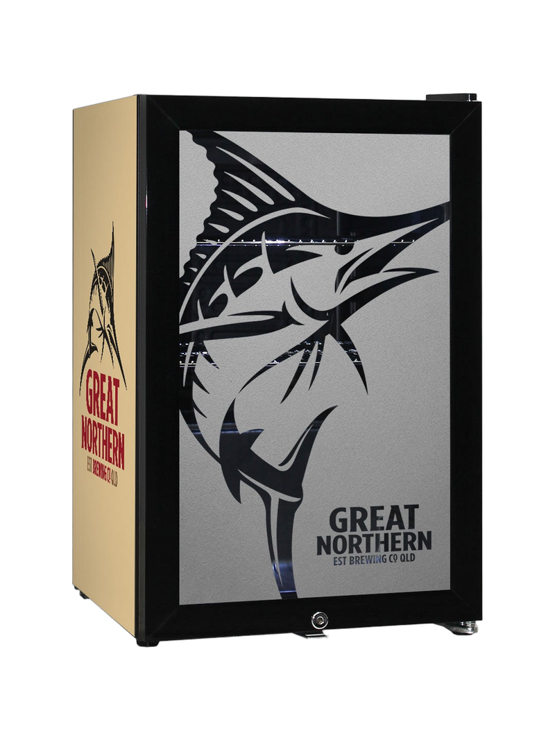 Great Northern Gold Glass Door Bar Fridge With Cool Frosted Door Logo