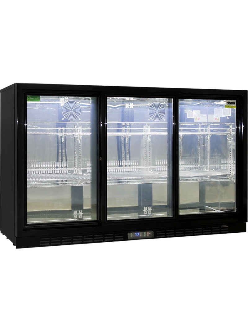 Esso Commercial Under-Bench 3-Door Sliding Glass Fridge