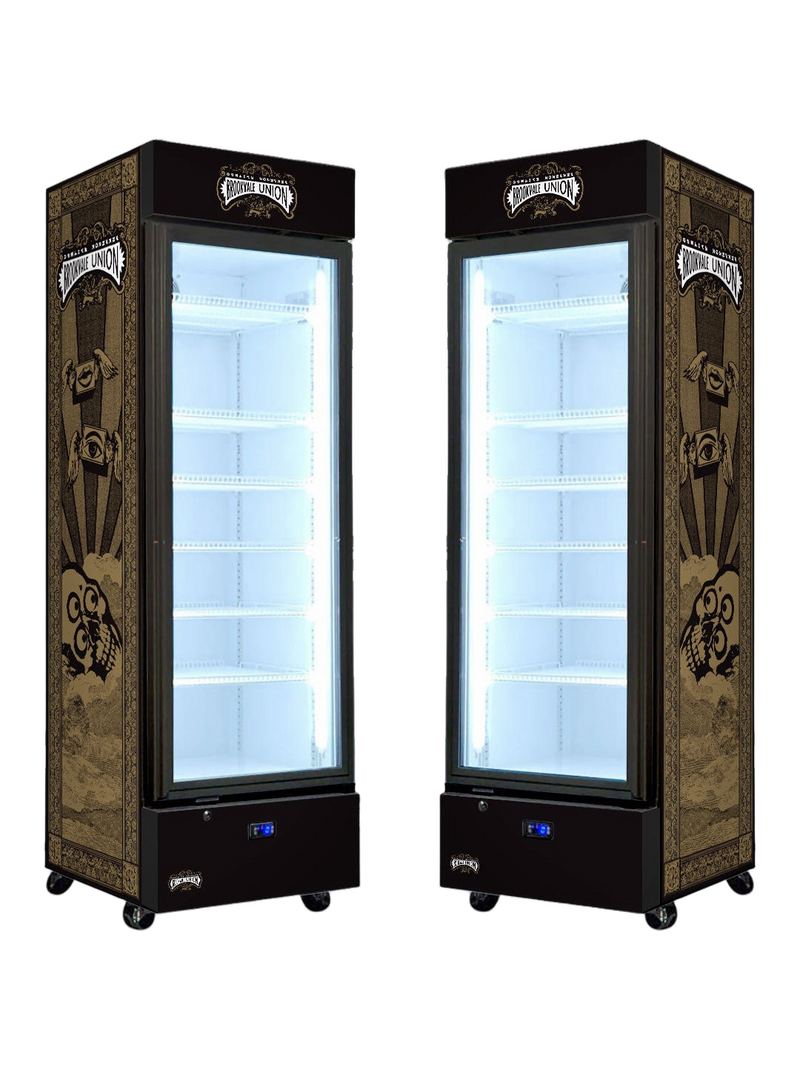 Brookvale Union Upright Quiet Running Black Glass Door Bar Fridge