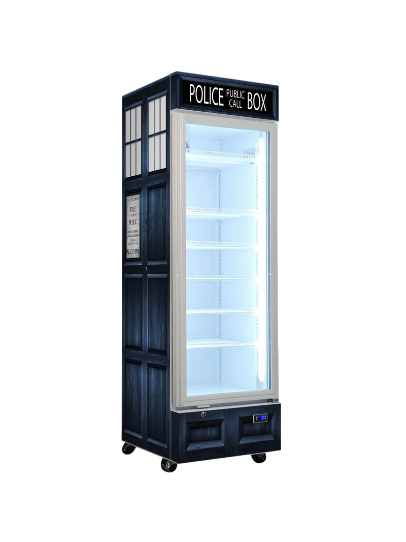 TARDIS Police Box Upright Quiet Running Glass Door Bar Fridge