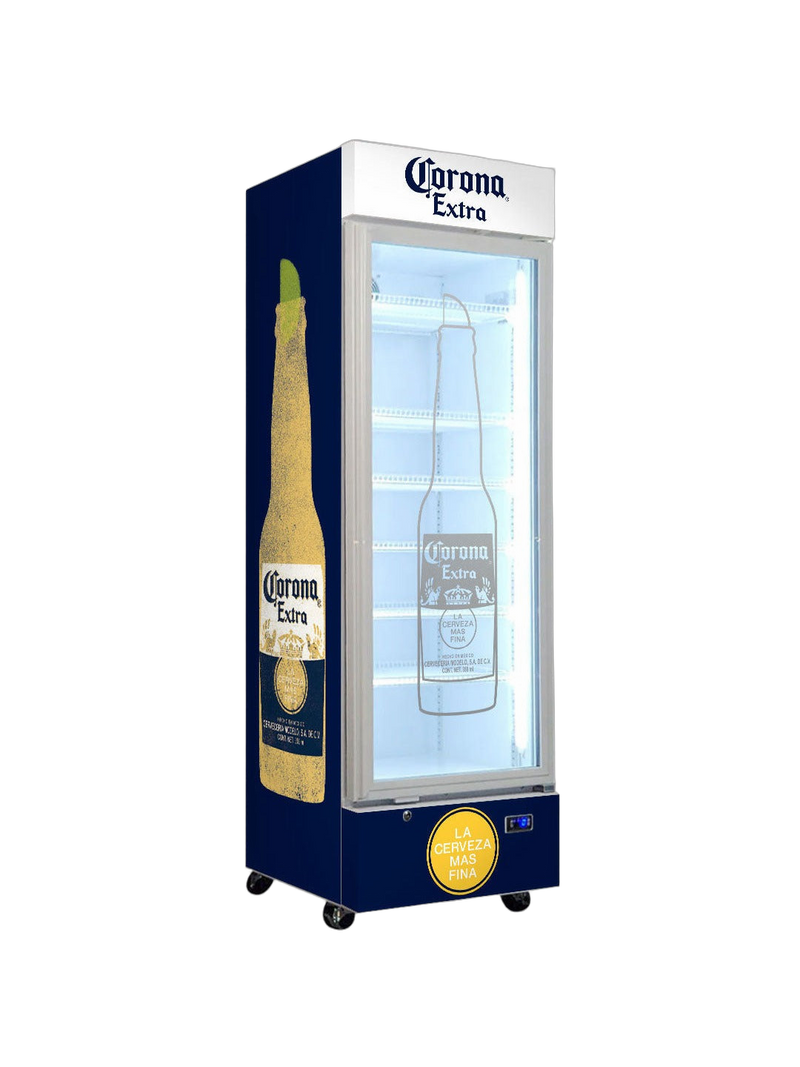 Corona Upright Quiet Running Glass Door Bar Fridge