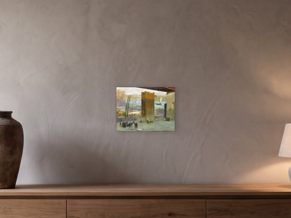 The Lone Tenement shown in a beamed room with a greige plaster wall above a long oak sideboard - scale render at 40 × 30 cm