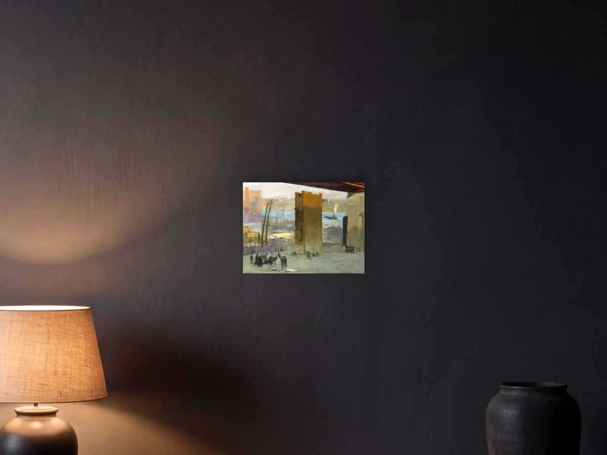 The Lone Tenement shown in a graphite plaster wall at night, lit by a console lamp - scale render at 40 × 30 cm
