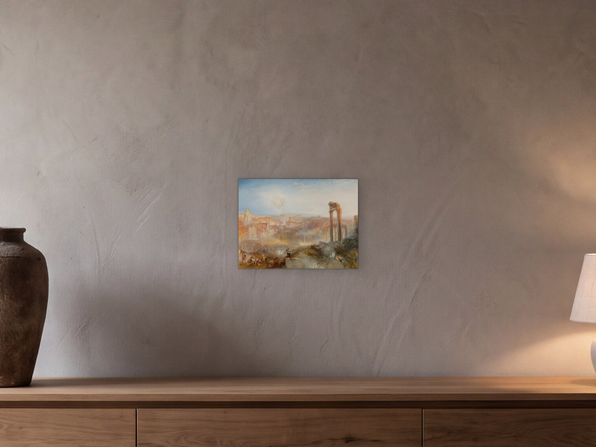 Modern Rome - Campo Vaccino shown in a beamed room with a greige plaster wall above a long oak sideboard - scale render at 40 × 30 cm