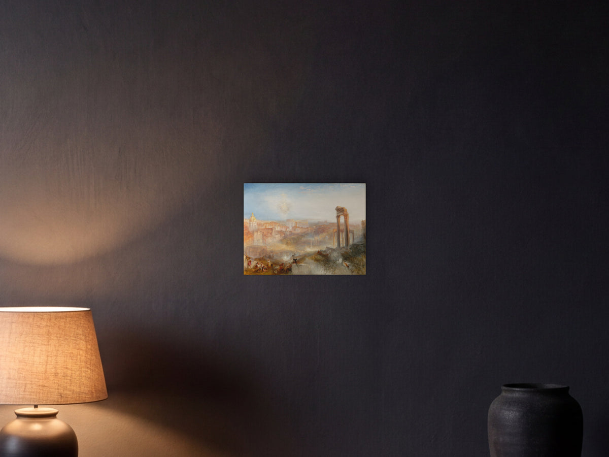 Modern Rome - Campo Vaccino shown in a graphite plaster wall at night, lit by a console lamp - scale render at 40 × 30 cm