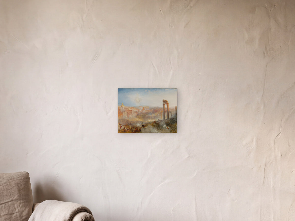 Modern Rome - Campo Vaccino shown in a limewash reading corner beside an armchair and a floor lamp - scale render at 40 × 30 cm